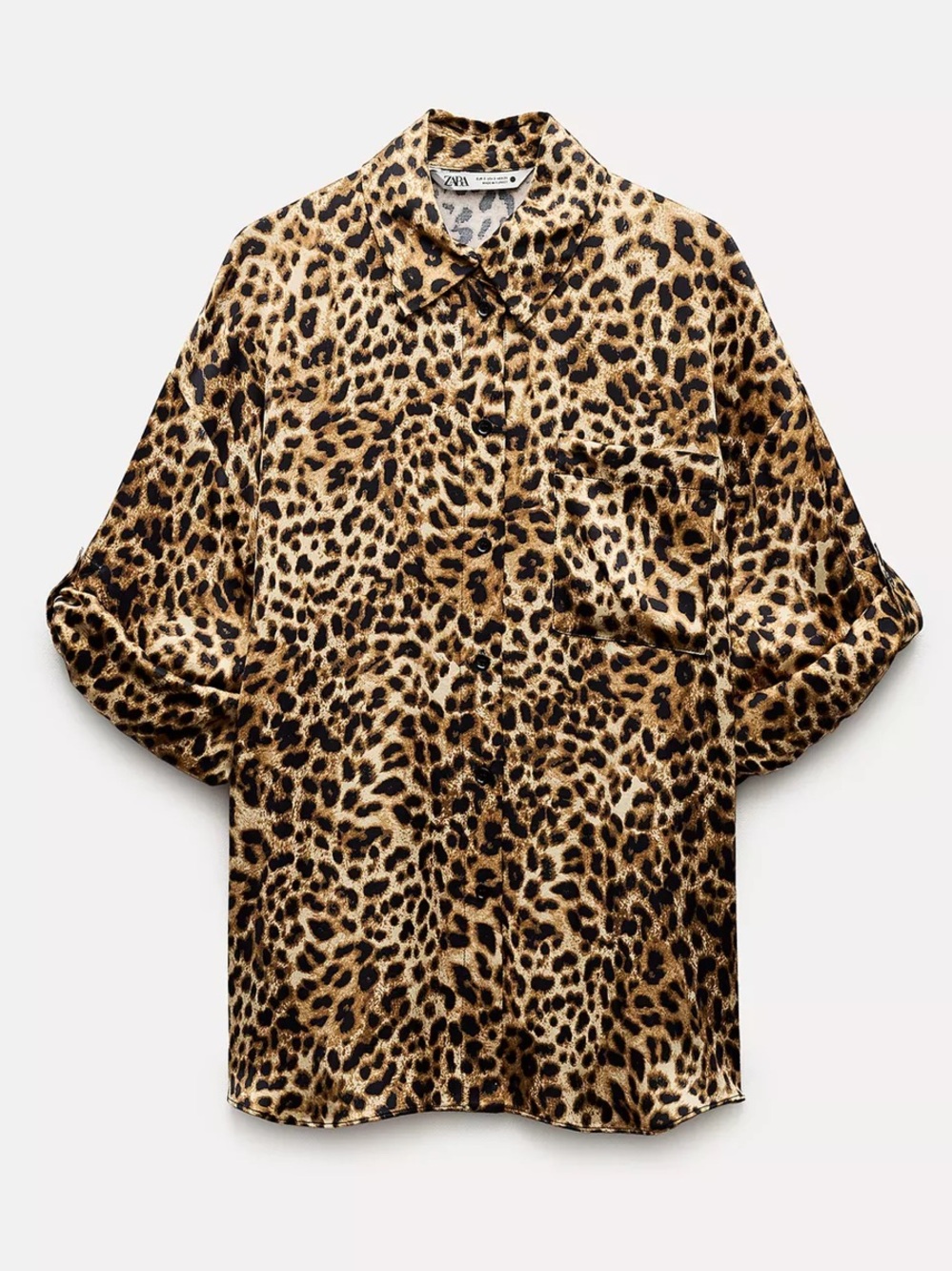 Zara Leopard-Print Dolman Blouse in Brown and Black / Satin